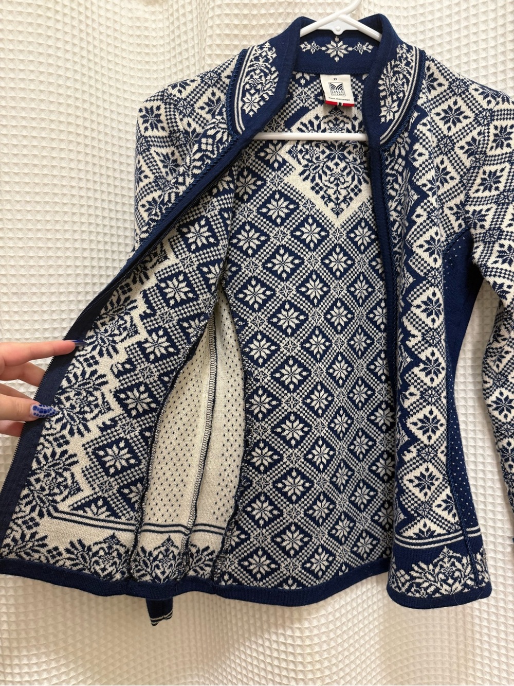 Dale of Norway - Navy and White Patterned Zip-Up Women's Jacket - Picture 13 of 15